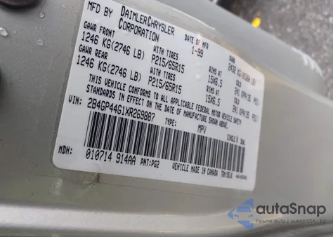 1999 Dodge Grand Caravan Se from USA, damaged, VIN 2B4GP44G1XR269887